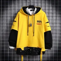 mens fashion stitching color blocking hoodie spring and autumn youth ins harajuku pullover sweatshirt couple clothes