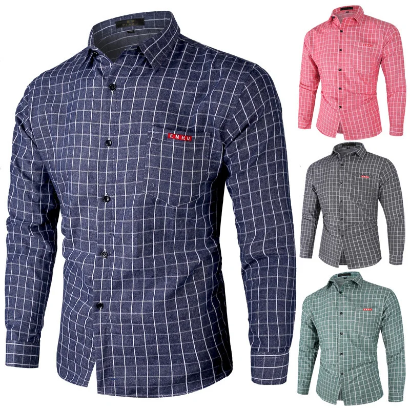 

Plaid Long Sleeve Shirt Men's Fashion Multi-color Slim Leisure Shirt Business Casual Man Cotton Blend Single Breasted Lapel Male