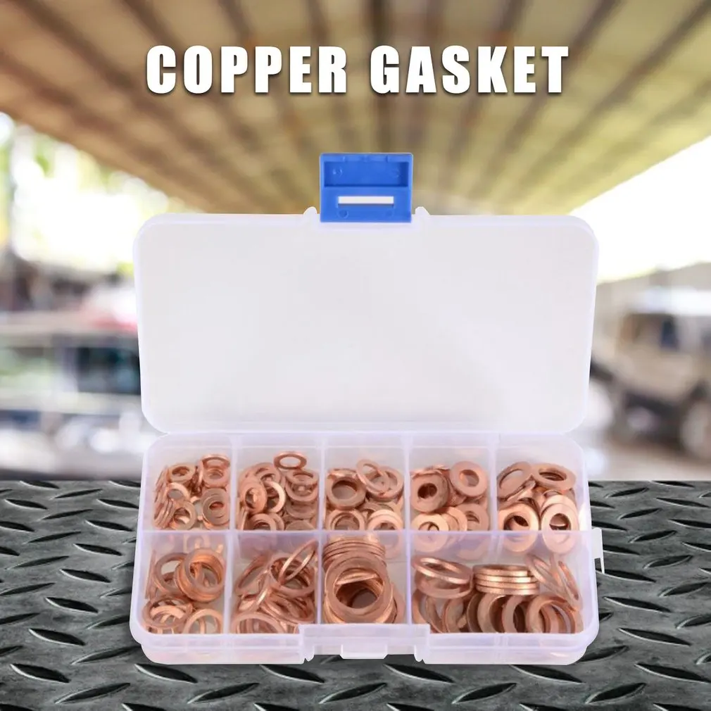 200 шт. разнообразные уплотнительные кольца для шайбы из твердой меди |