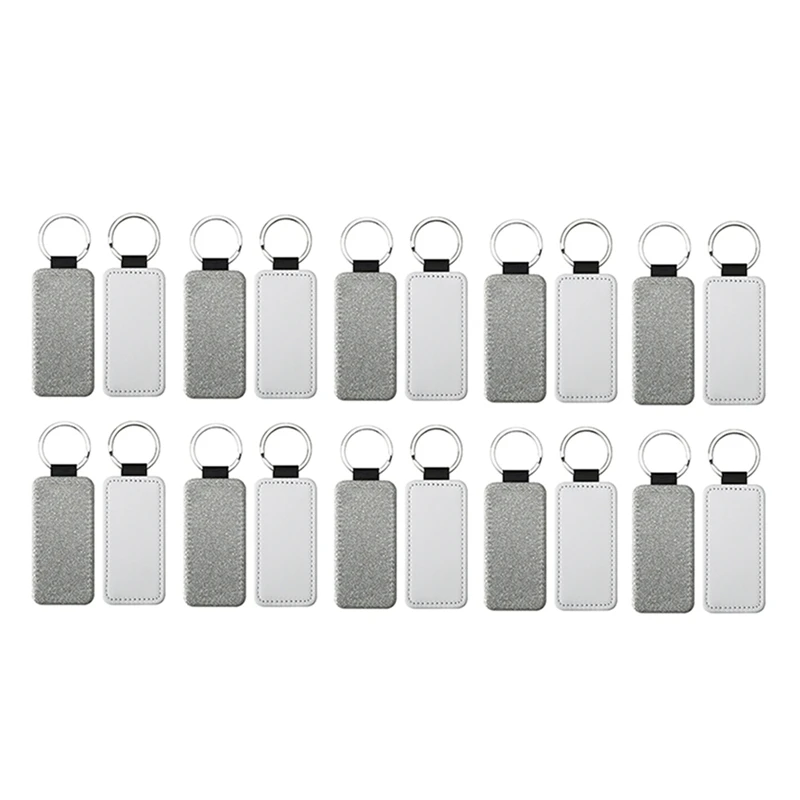 

20Pack Sublimation Blanks Keychain Glitter PU Leather Keychain Heat Transfer Keyring Sublimation Keychains Blank Silver