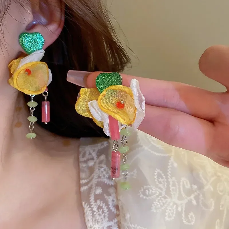 Висячие серьги Draweye с цветами и жемчугом для женщин милые корейские модные