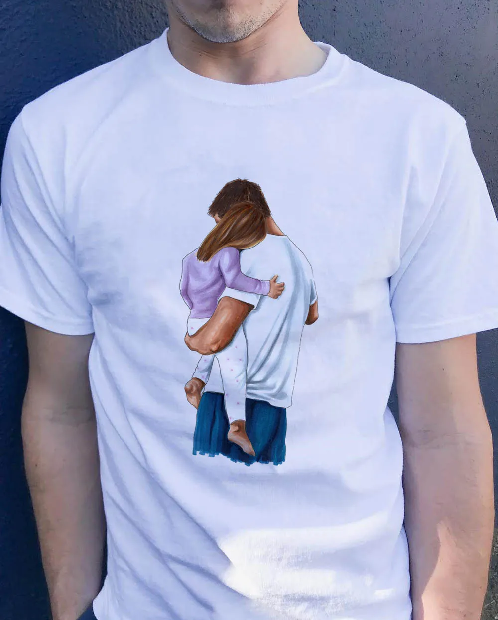

Dad and Daughter Print Fashion Men's White T-shirt Graphic Tees Short Sleeve Harajuku Streetwear Tshirt Round Neck Tops Clothing