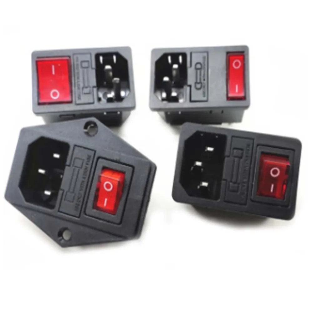 

15A 250V Power Switch AC 3pin Power Socket with Red Triple Rocker Switch Tripod Feet of Copper with Fuse for 3D Printer