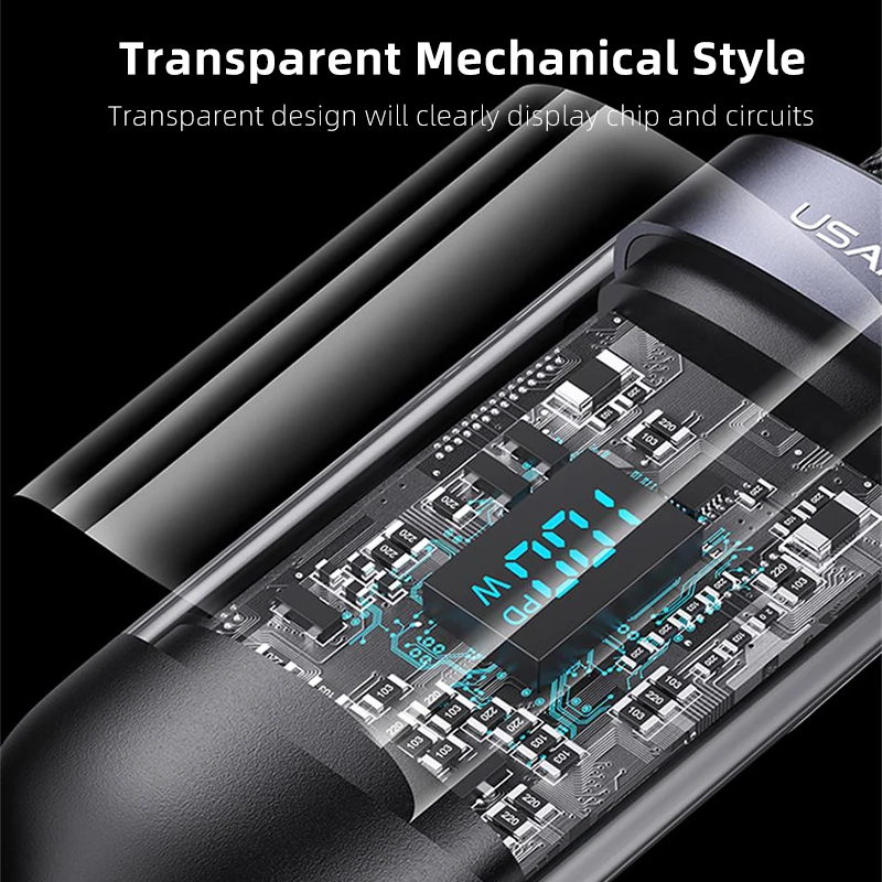 USAMS 100W 3 in 1 Type C Cable Digital Display PD Fast Charging Cable USB C 3 in1 For iPhone iPad MacBook Xiaomi Samsung Huawei