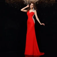 elegant women dresses for party 2022 mermaid prom gown sleeveless illusion back floor length with stone scoop neck sweep train