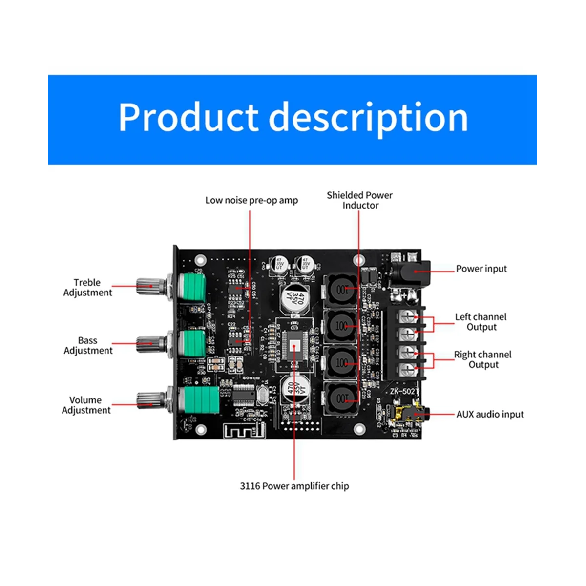 ZK-502T Audio Bluetooth 5 0 Плата усилителя аудиоресивера 50Wx 2 беспроводной мощный цифровой