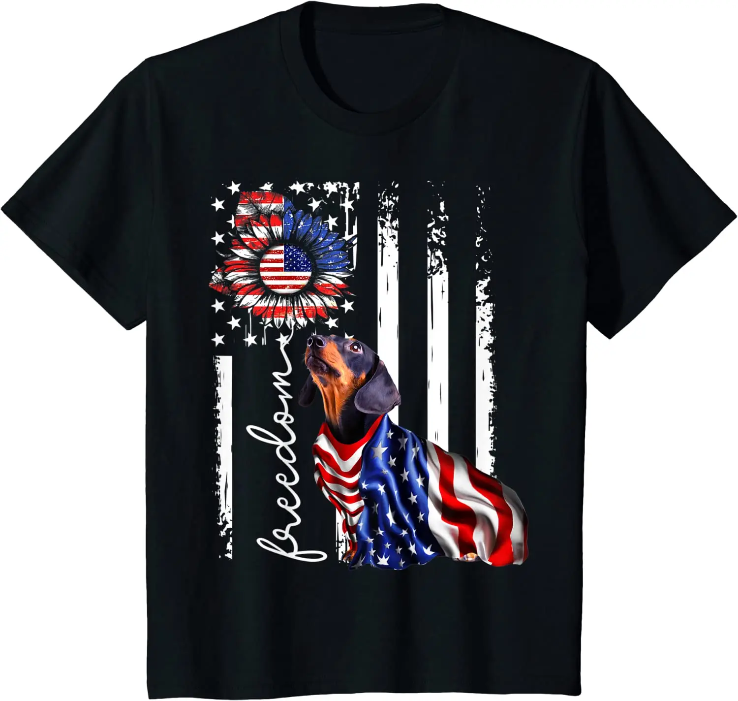 

Patriotic 4th of July Weiner Dachshund Dog Freedom T-Shirt Animal Lovers T-Shirt for Men Women Casual Cotton Daily Four Seasons