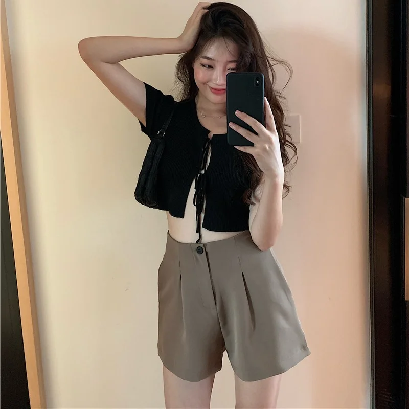 Women High-Waisted Shorts 2023 New Solid All-Match Button Fly Shorts Korean Fashion Summer Korean Loose Sexy A-Line Clothing