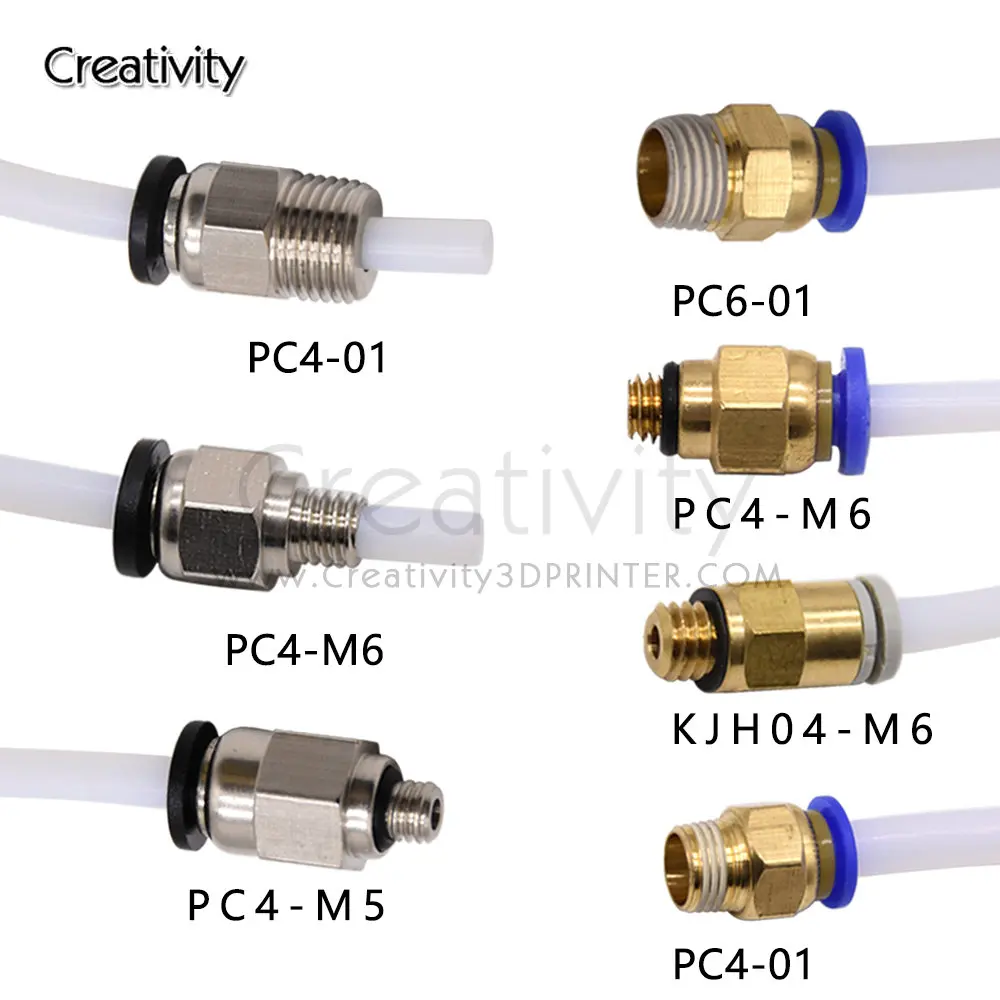 Pneumatic Tube Connector The Air Compressor For bowden Quick Jointer coupler 1.75/3mm Pipe PC4 m6 m10 fittings PTFE Tube