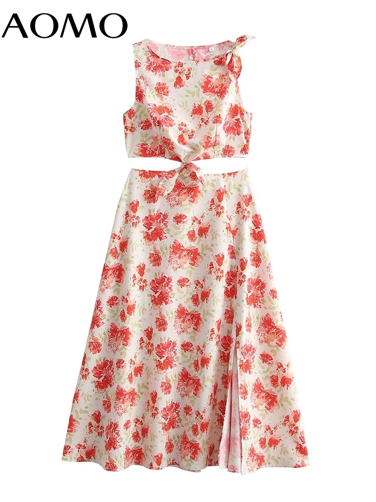 

AOMO Korea Chic Women Flowers Skirt Set 2022 Fashion New Suit 2 Piece Set Camis and Skirt 1M51A