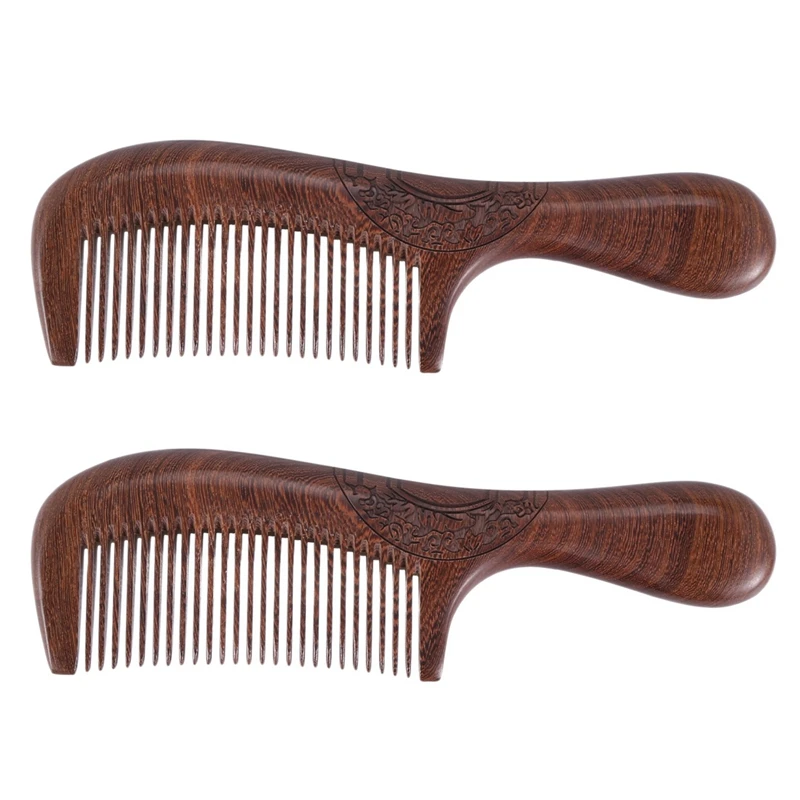 

2X Unisex Sandalwood Comb Women Men Home Travel Wood Anti-Static Fine-Tooth Comb Wooden Handles Hair Comb