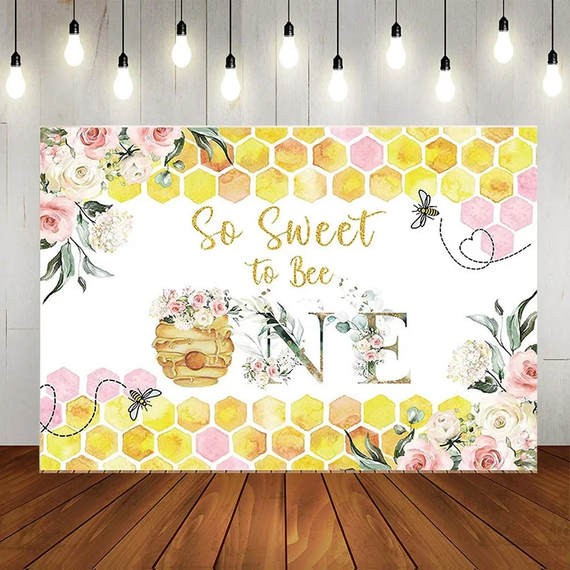 

Fairy First 1st Birthday Girl Boy Yellow Bee Cute Colorful Flower Baby Photography Background Wall Decor Props Backdrop Banner