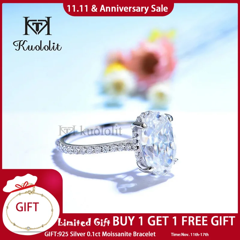 

Kuololit Crushed Ice 4.5CT Oval Moissanite 18K 14K 10K White Gold Ring for Women Hide Halo Luxury Ring for Engagement Wedding