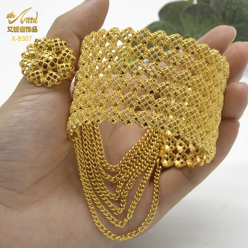 Braccialetto con nappe ANIID con anello femminile 24K Dubai braccialetti firmati Color oro per le donne braccialetto di gioielli etiopi di lusso