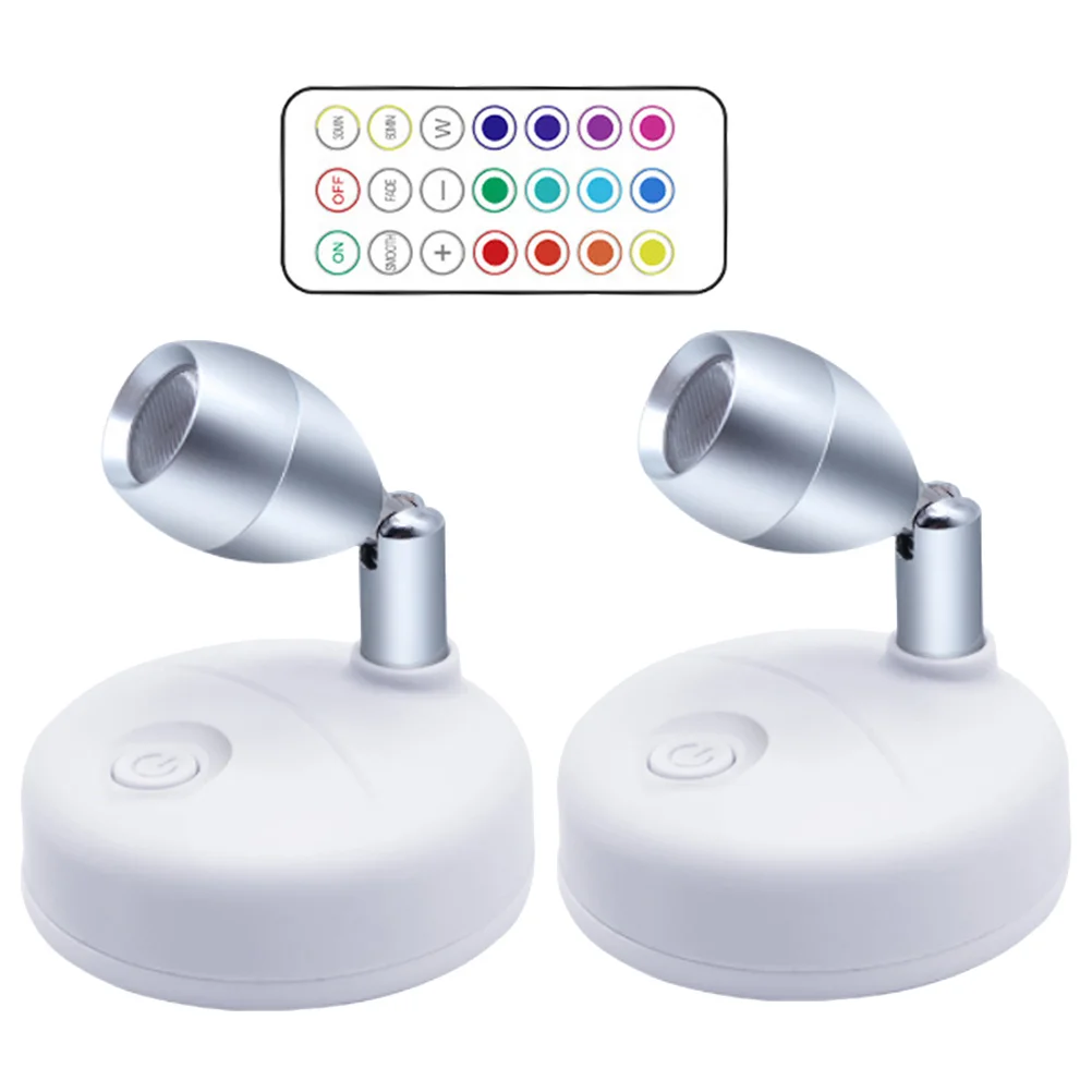 

2 Pcs Wireless Spotlight Indoor Cabinet Spotlight Home Remote Christmas Tree Small Stainless Steel Wireless Focus Decoration
