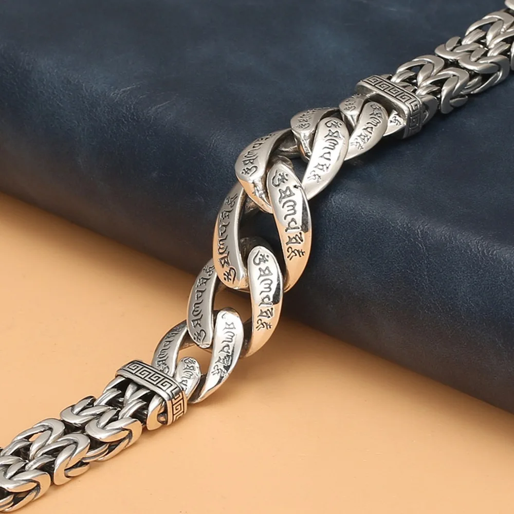 Настоящая твердая цепочка из стерлингового серебра 925 пробы мужская мантра