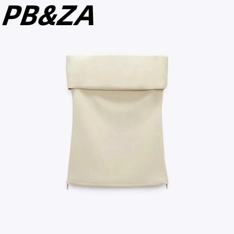 

PB&ZA 2023 New Women's Clothing Solid Color Straight Collar Hot Girl Tube Top Knitted Fabric Zipper Top 2248332 800