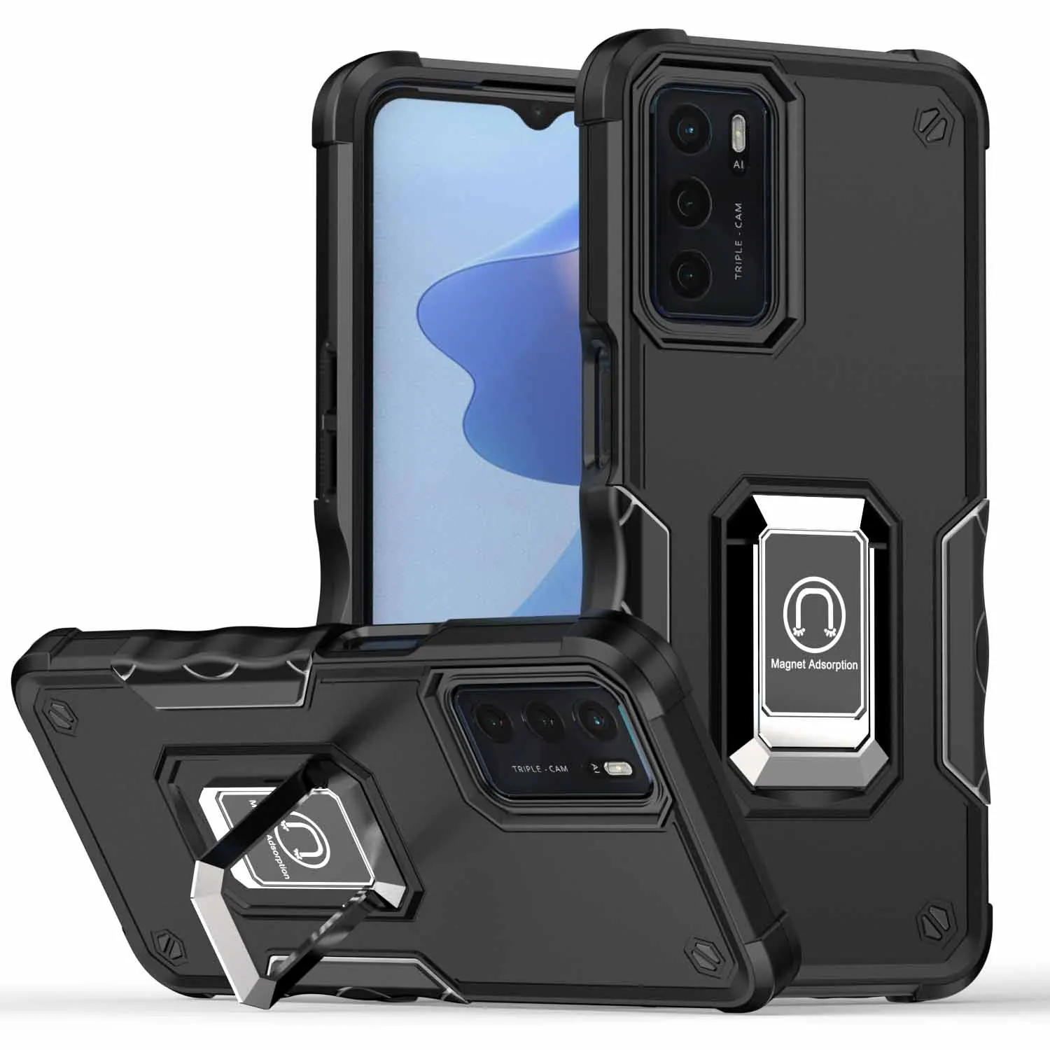 

Ring Stand Bracket Case for OPPO A16 A16S Magnetic Luxury Armor Shockproof Brackt Protective Phone Cover for OPPO Reno 6 Lite 5G