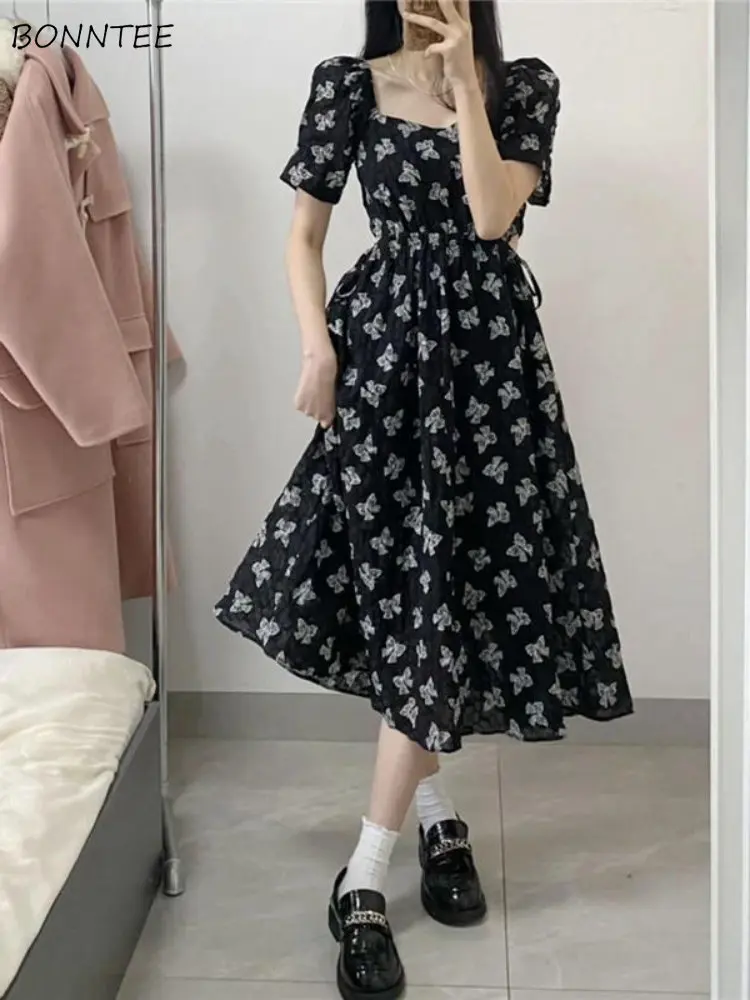 

Dresses Women Summer Retro Slim Simple Female Harajuku Vintage Soft All-match Party Wear Student Tunic Print Cozy Holiday Basic