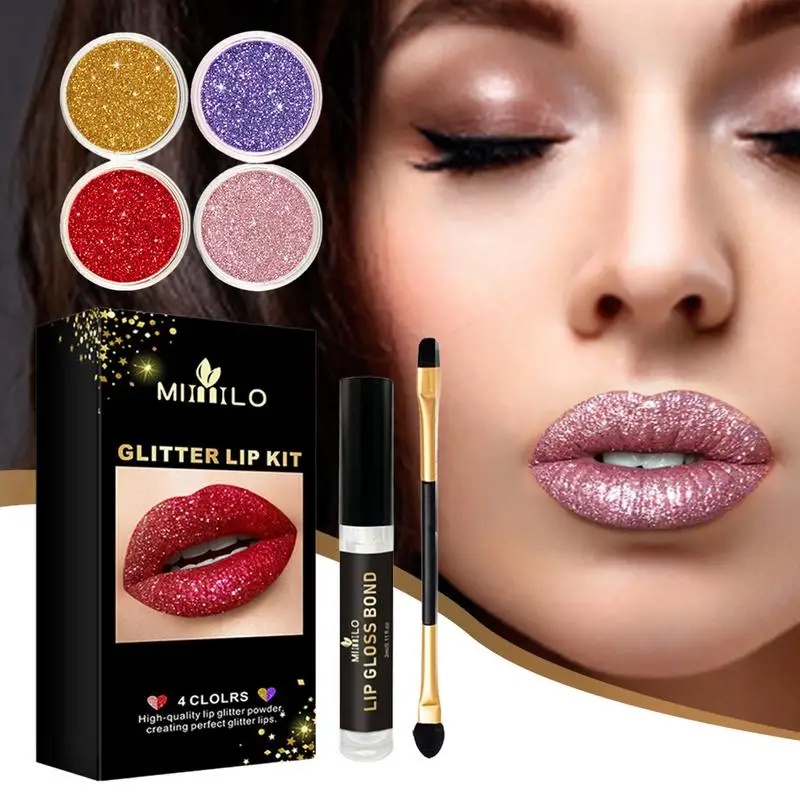 

Stay Golden Cosmetics Glitter Lip Kit 4 Colors Glitter Powder Diamond Shimmer Long Lasting Waterproof Makeup Lips Gloss Lipstick