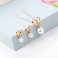 2022 new ladies jewelry set bow pearl pendant temperament princess complex 2 piece set of explosive high end accessories