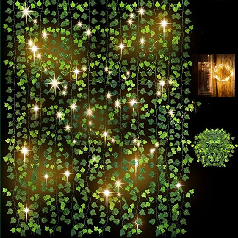 

5pcs/Lots Artificial Ivy Leaves Hanging Plants Garland With LED String Fake Silk Flower Peony for Home Garden Wedding Decoration