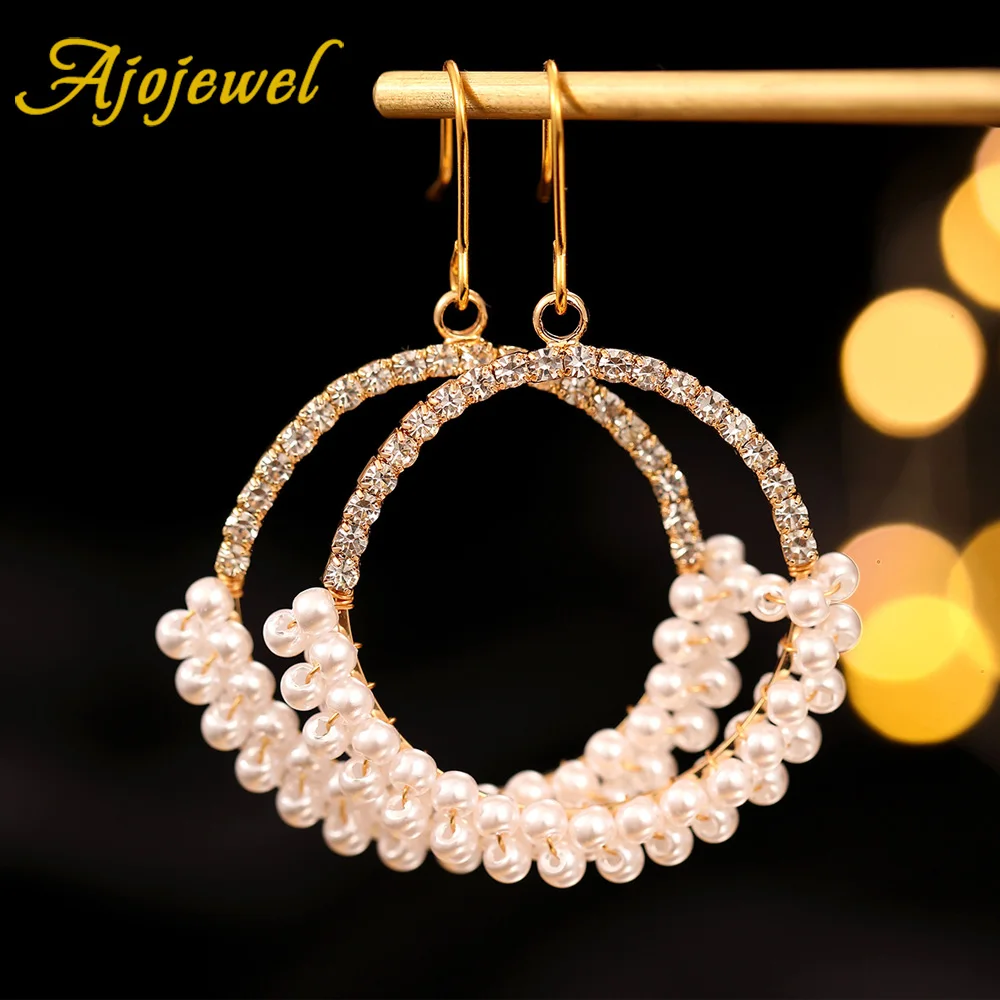 Стеклянные круглые серьги с жемчугом в богемном стиле