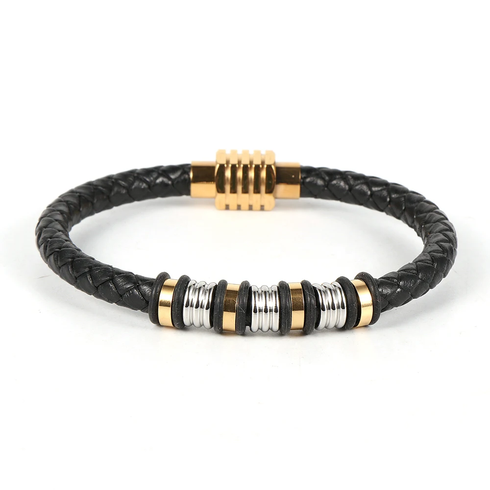 

2022 Genuine Leather Stainless steel Bracelets For Women Sliver Gold Color Manetic Buckle Men Bangle On Hand New Year Gifts