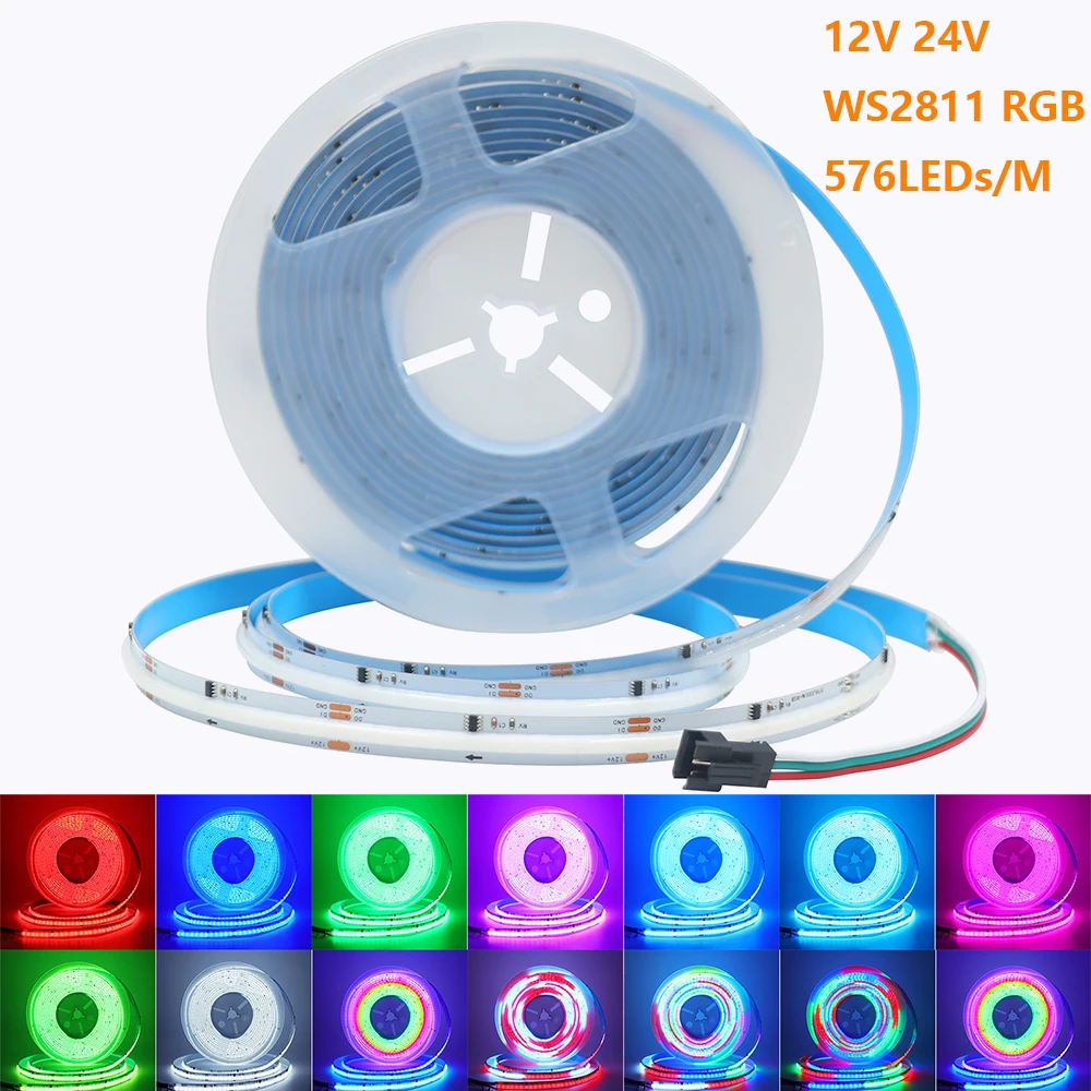 Фото 12 В 24 В WS2811 RGB COB Светодиодная лента Радуга Dream Color 576LED/M Ультра яркая гибкая лампа Подсветка телевизора Декор 0,5 м 1 м 5 м №1