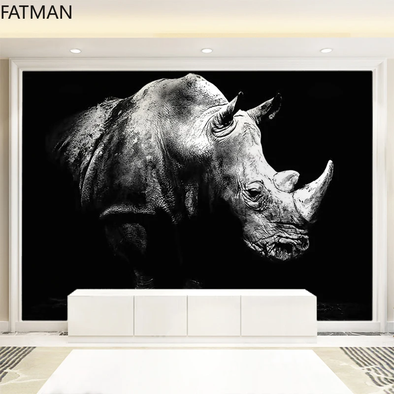 Фото Фреска FATMAN серая с абстрактным ринозавром, настенная ткань для гостиниц, фоновая стена для гостиной, дивана, спальни, скандинавские 3d обои, П... №5