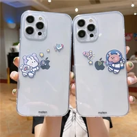 creative couple cute cartoon rabbit and bear transparent silicone phone case for iphone 7 8 plus xs max xr 11 12 13 pro max case