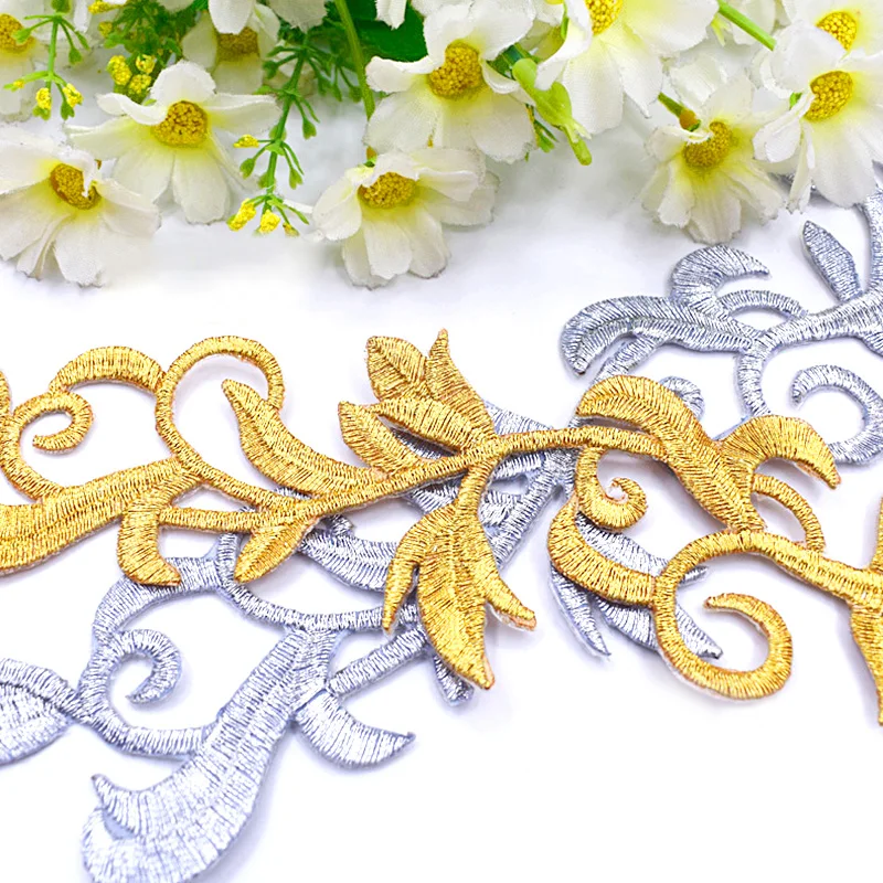 1 пара золотых и серебряных вышитых нашивок Цветочная аппликация железная