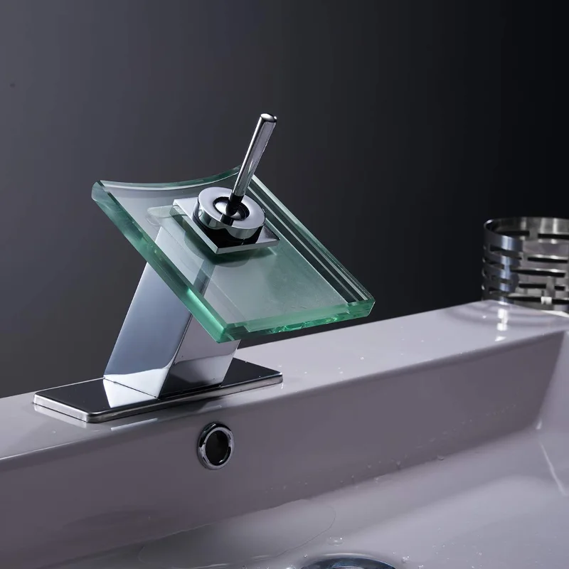 

Waterfall Single Hole Single-Handle Low-Arc Bathroom Faucet with Glass Spout In Polished Chrome Chrome Brass [US