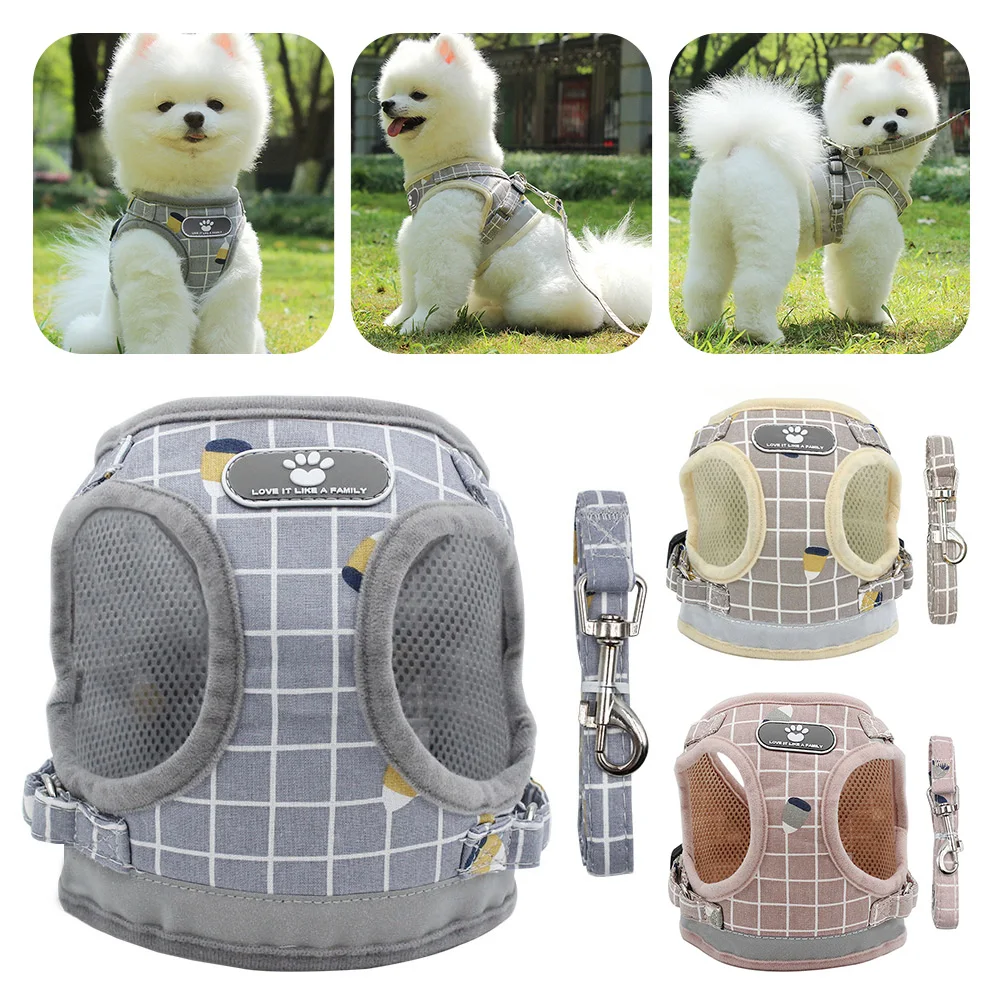 

Pet Dog Harness With Leash Breathable Strong Hook Durable Vest Harness Reflective Straps For Small/Medium Puppy Easy To Control