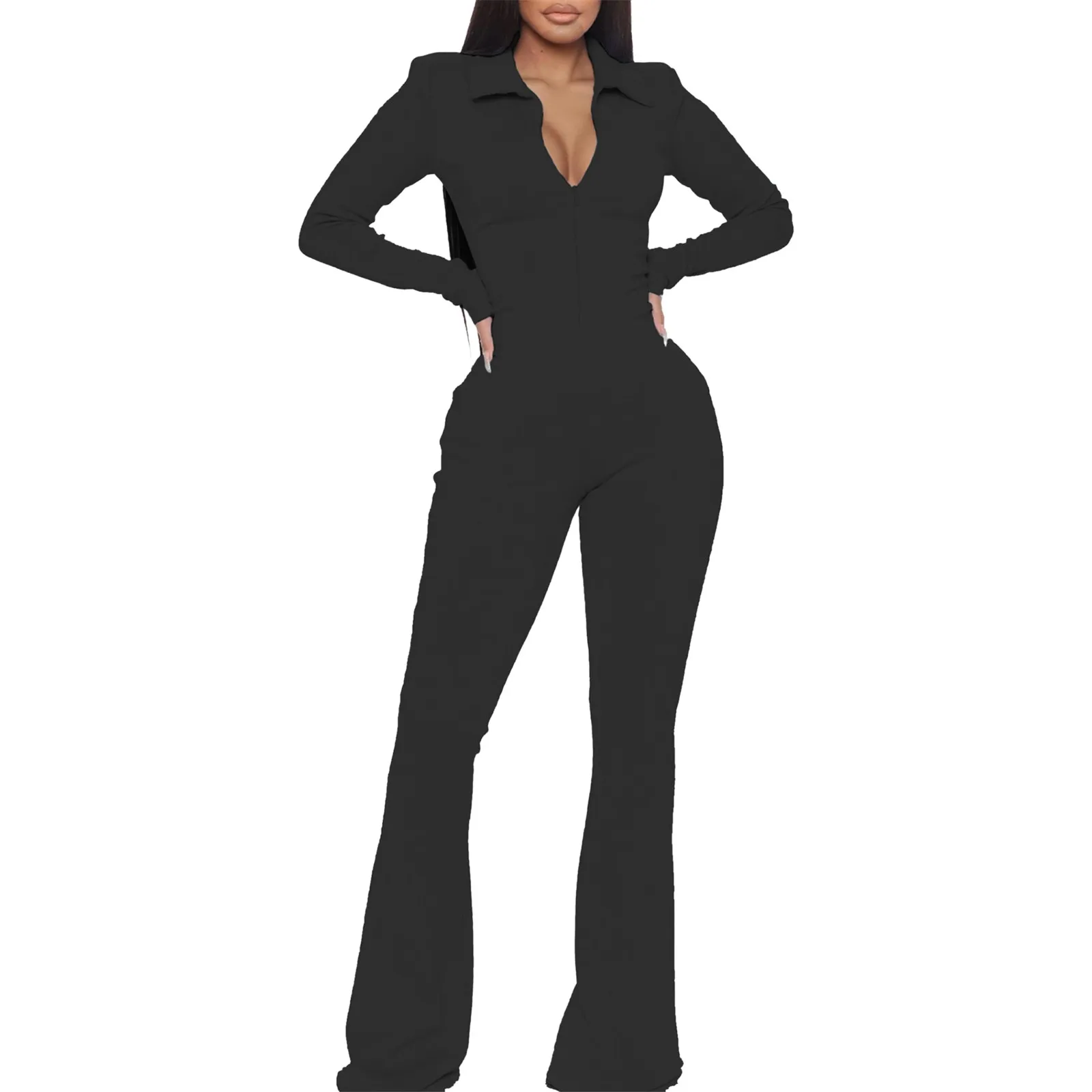 

Женские офисные Комбинезоны на молнии, длинные короткие комбинезоны с расклешенными штанинами, Милые Пляжные Комбинезоны для снега, женски...