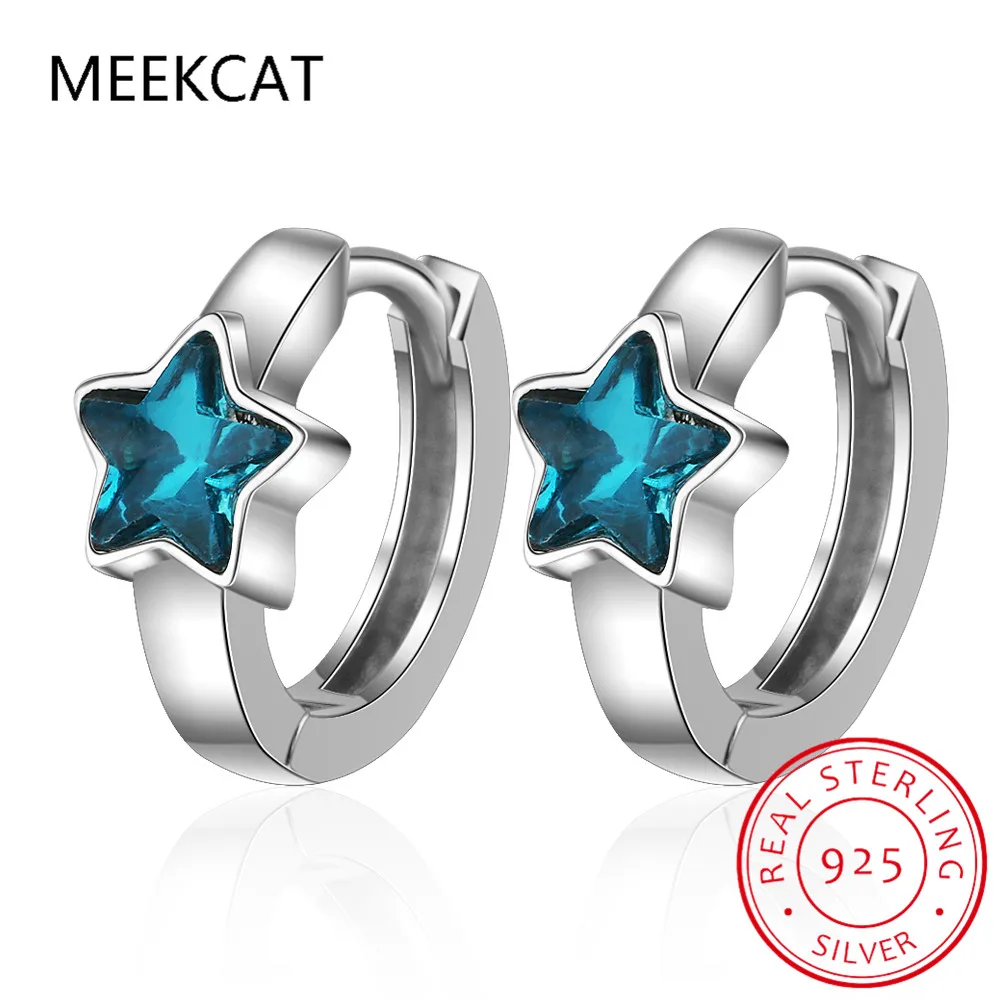 

Baby Princess 925 Silver Blue Crystal Cute Star Hoop Earrings For Child Girls Women Beautiful Loop Huggies Earring Korea Jewelry