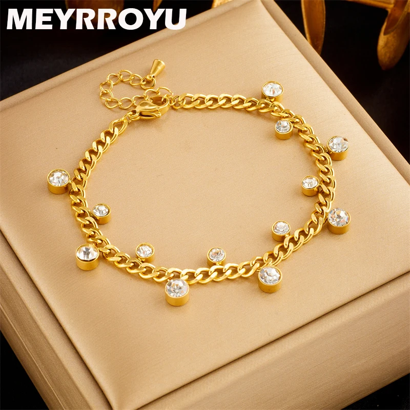 

MEYRROYU 316 Stainless Steel Golden Shiny Zircon Pendant Bracelet For Women New Arrival Jewelry Gifts Bijoux Exquisite Accessory