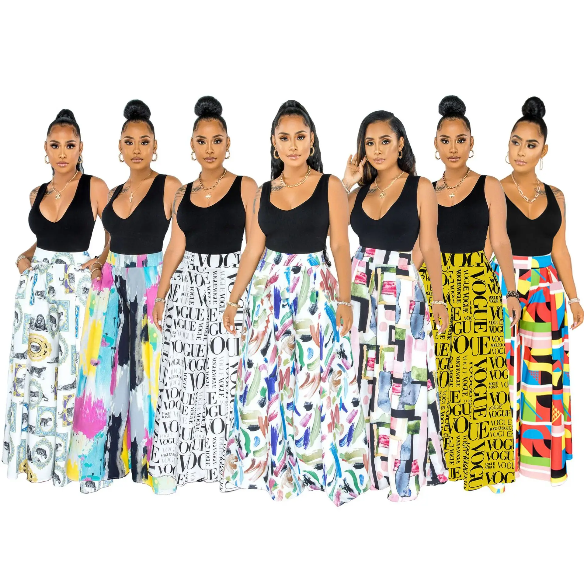 

2022 Women's Spring and Summer New Printed Casual Wide-legged Pants High-waisted(only Pant)