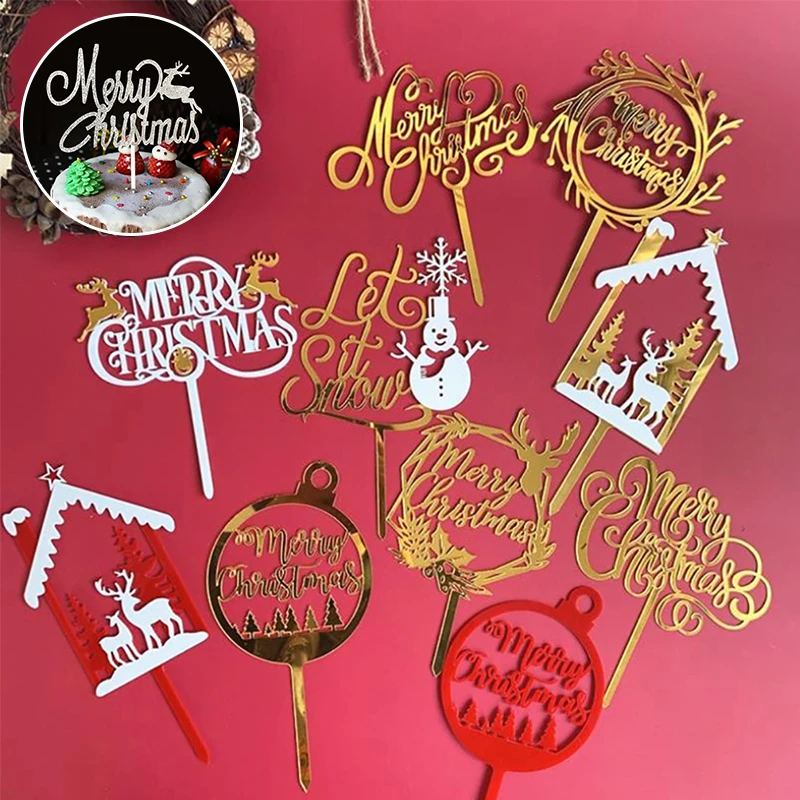 

Merry Christmas Acrylic Cake Topper Deer Elk Antlers Cupcake Topper Red Gold Cake Topper For Birthday Party Cake Decorations