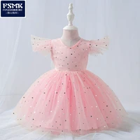 2022 new dress kids childrens dress princess skirt flying sleeve star tutu skirt one year old baby photography clothes