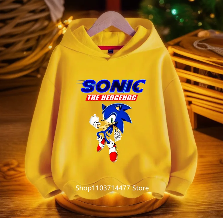 2022 New Spring Autumn Sonics Hoodies Kids Cartoon Boys Girls Long Sleeve Sweatshirt Children Casual Hood Tops 100cm-160cm Heigh