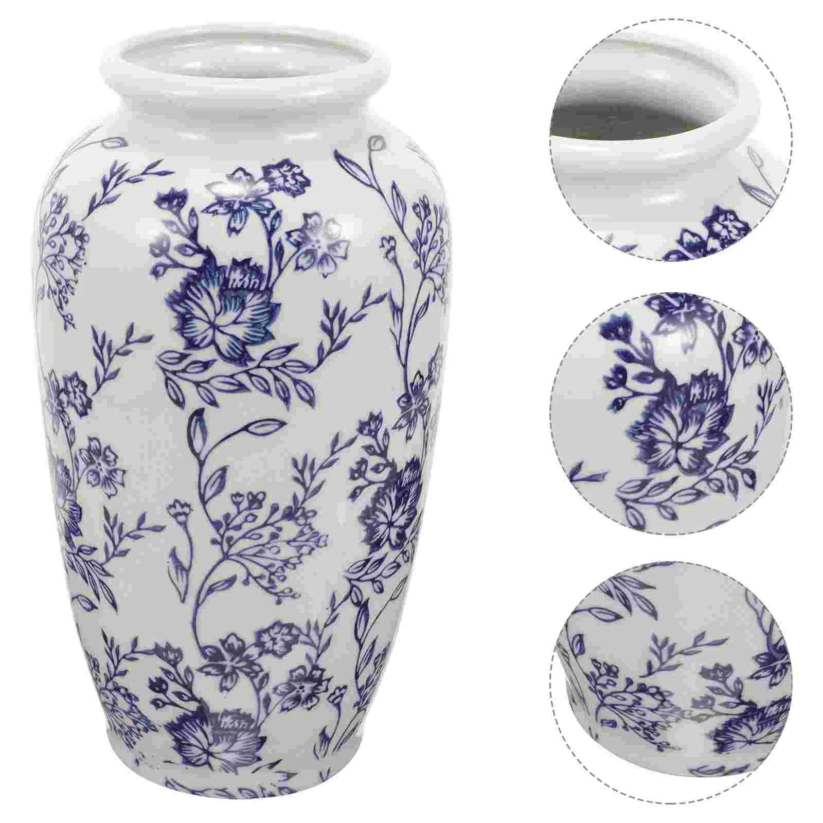 

Blue White Porcelain Vase Decorative Pot Ceramic Craft Home Table Centerpiece Decoration Simple Flower Flowerpot Tabletop