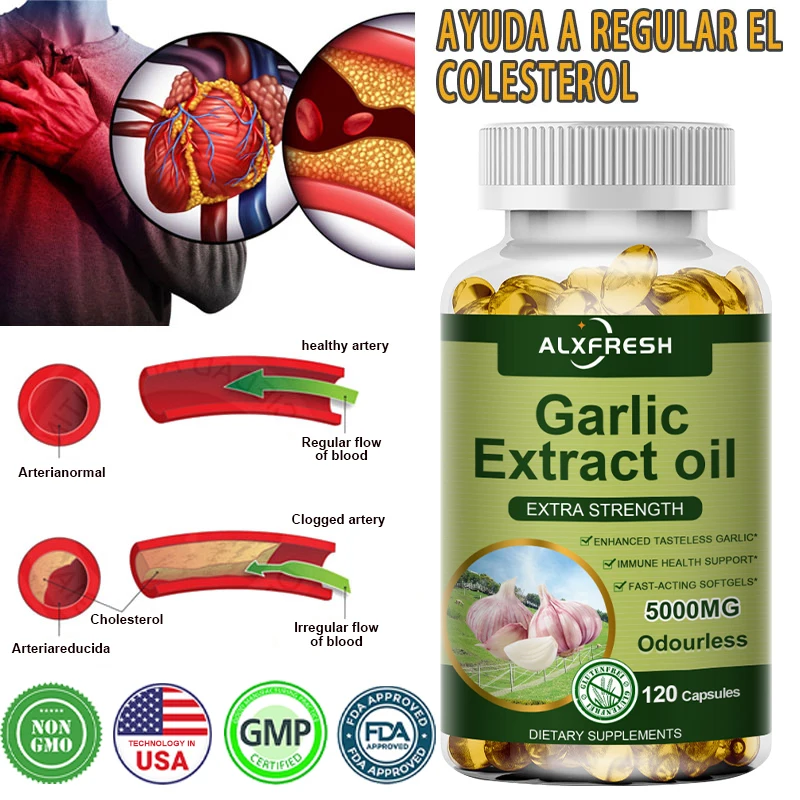 

Organic Garlic Oil Extract Capsule Immune and Cardiovascular Support Increase Glutathione Level Cellular Detox