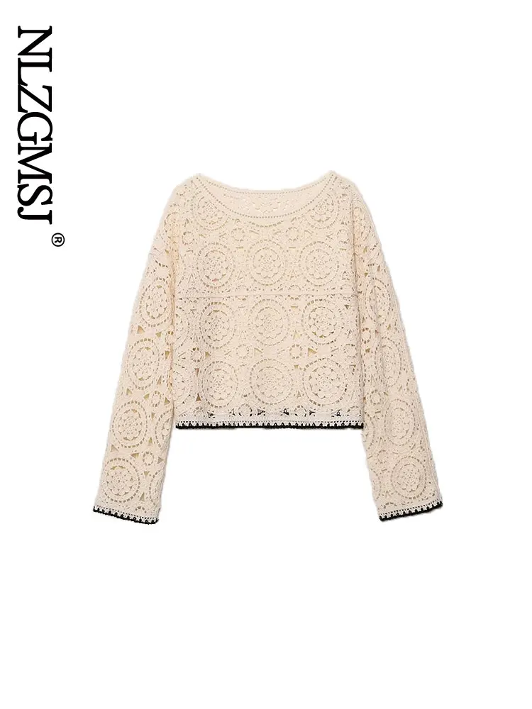 

Женский джемпер Nlzgmsj, сезон весна-осень 2022, модный Свободный вязаный свитер в сеточку, винтажные женские пуловеры с круглым вырезом и длинны...