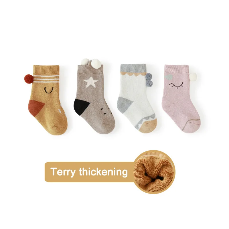 

4 Pair/lot 1-3 Years Baby Socks Winter Warm Thicken Terry Socks Cartoon Newborn Baby Socks Toddler Socks Kids Winter Accessories