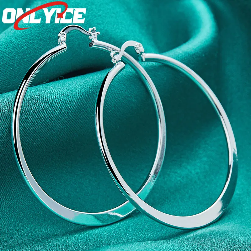 925 Sterling Silver 55mm Flat Hoop Round Hoop Earrings Women's Fashion Glamour Christmas Party Wedding Engagement Jewelry