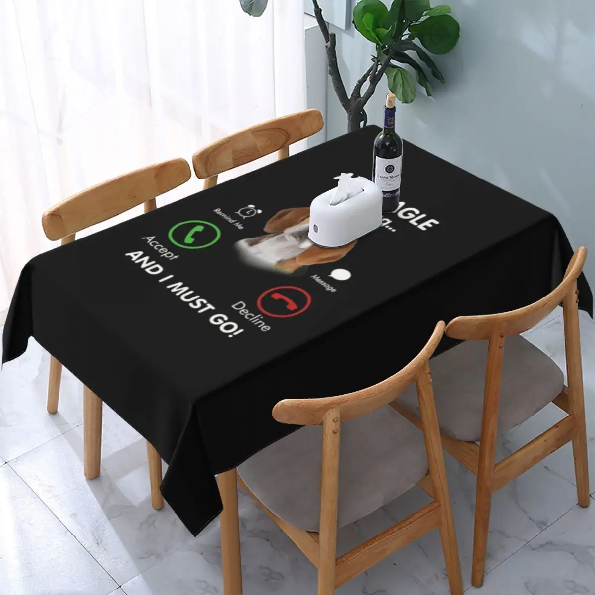 

Rectangular Beagle Dog Table Cloth Oilproof Tablecloth 45"-50" Table Cover Backed with Elastic Edge