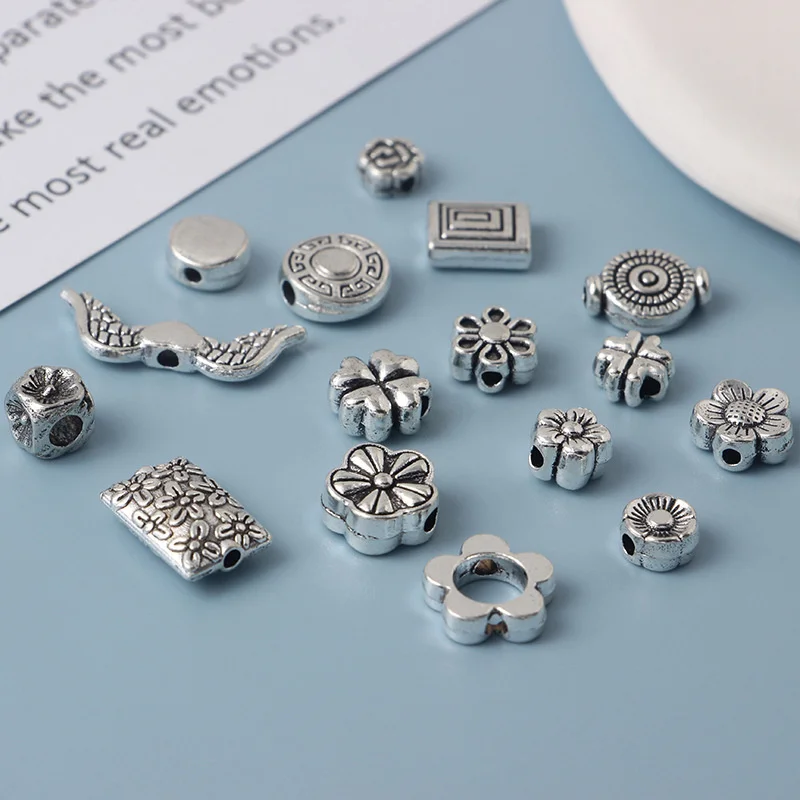 

10pcs Silver Retro alloy Five-petal flower bead DIY hair rope Necklace Bracelet Earring Pendant Jewelry accessories