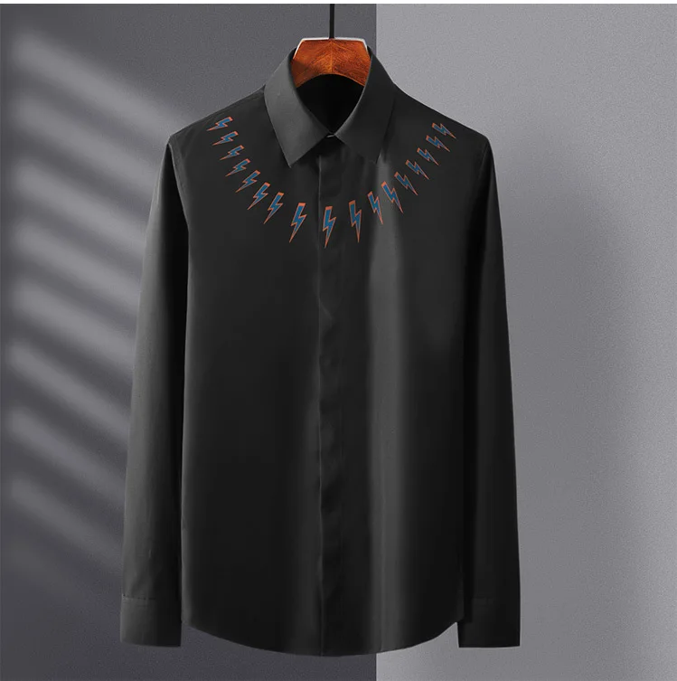 

New 2022 Men Classic NEIL BARRETT thunderbolt Fashion Cotton Casual Shirts Shirt high quality Pocket Short sleeves S 2XL #A686