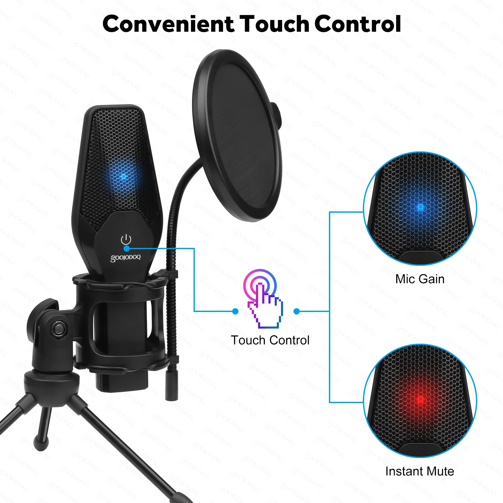 GOOJODOQ USB Microphone Condenser Mic with Tripod Stand and Pop Filter for Recording Vocals Podcasting Streaming Gaming YouTube |